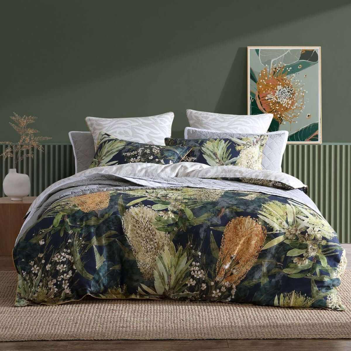 Kiera 250TC 100% Cotton Sateen Green Duvet Cover Set King