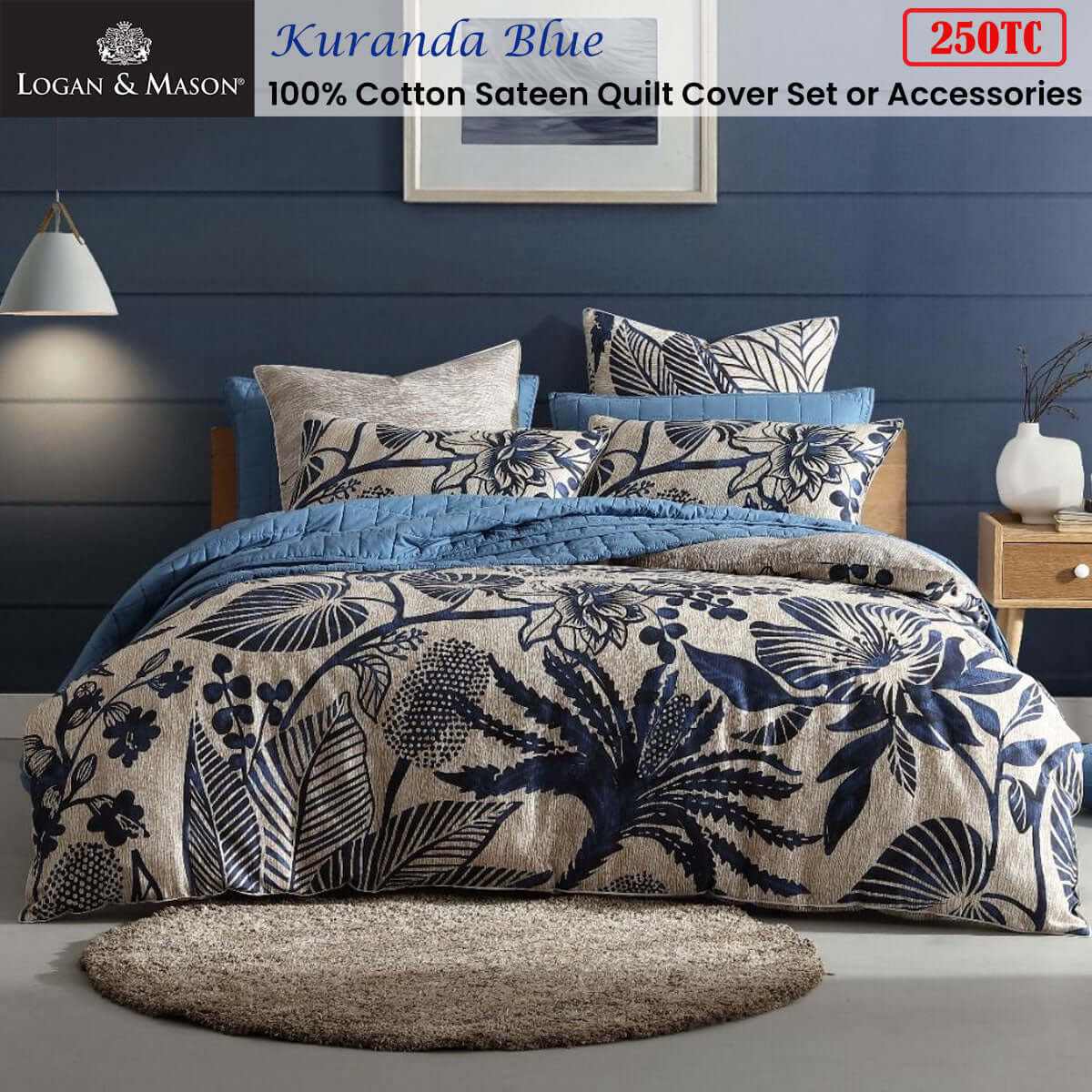 Cotton Sateen Kuranda Blue King Size Duvet Cover Set