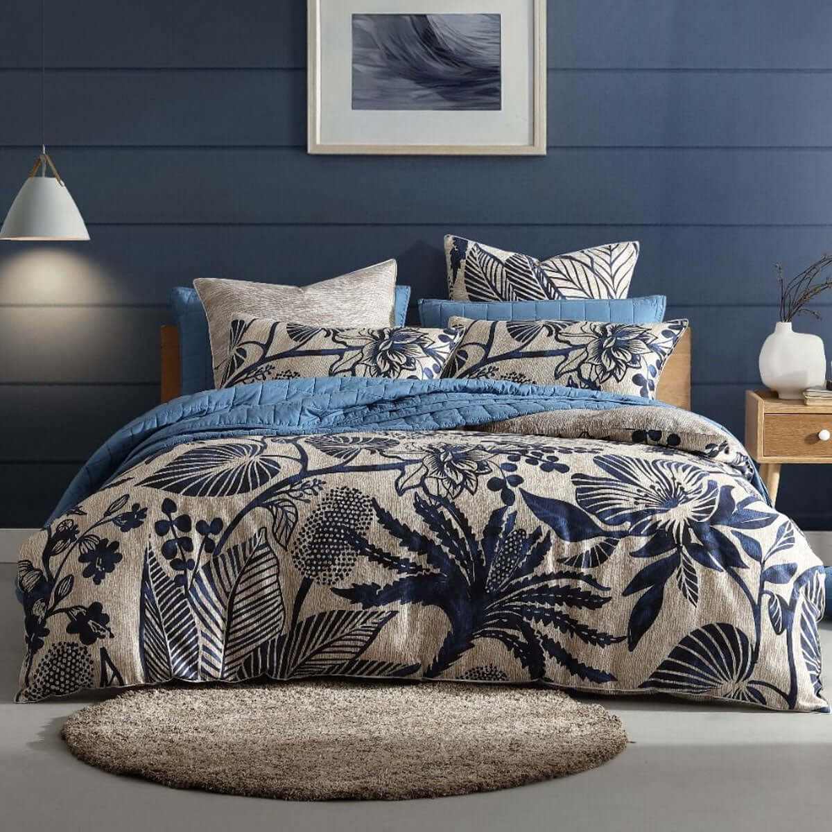 250TC 100% Cotton Sateen Kuranda Blue Floral Duvet Cover Set Queen