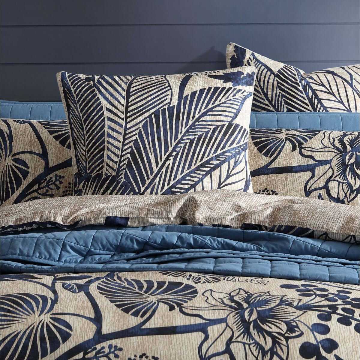 250TC 100% Cotton Sateen Kuranda Blue Floral Duvet Cover Set Queen