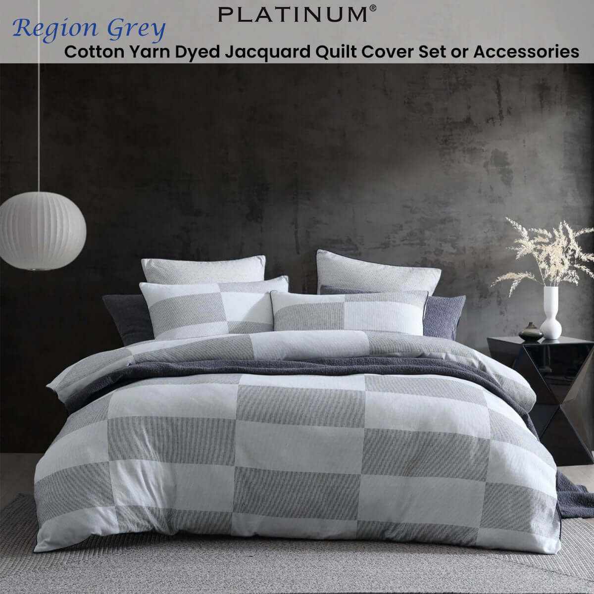 Platinum Collection Region Grey Polyester Cotton Quilt Cover Set Queen