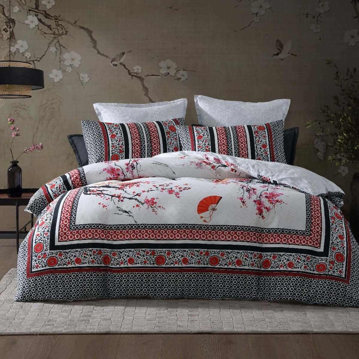 Tokyo 100% Cotton Sateen Drift Red Quilt Cover Set Queen