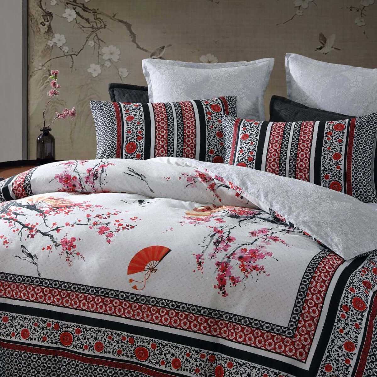 Tokyo 100% Cotton Sateen Drift Red Quilt Cover Set Queen
