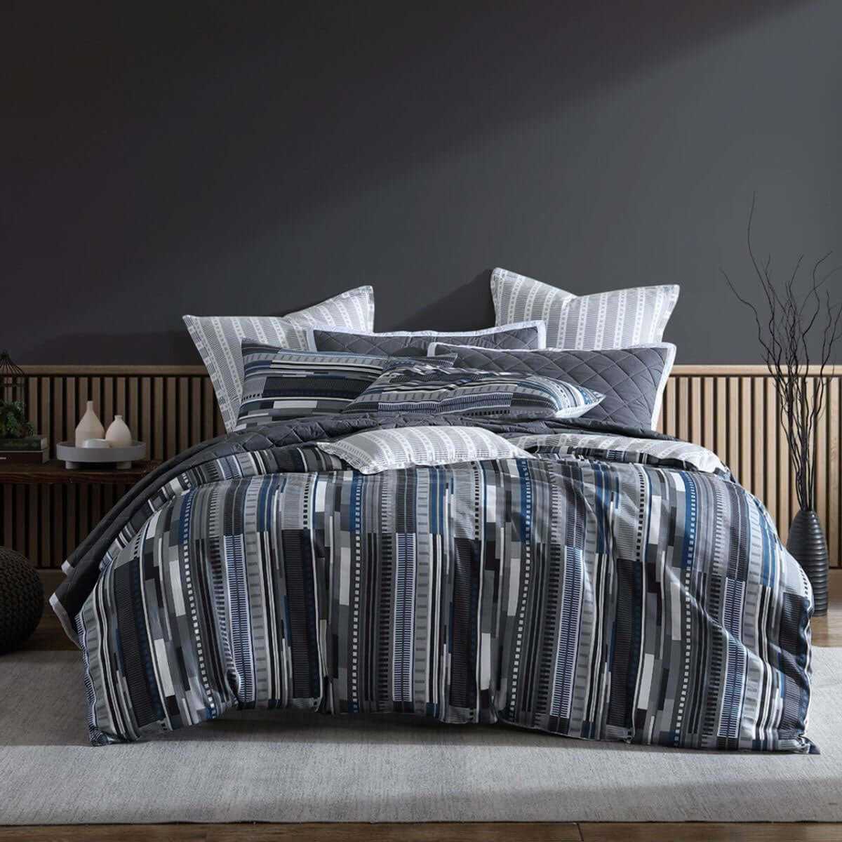 Urban Stripe Charcoal 250TC 100% Cotton Sateen Quilt Cover King