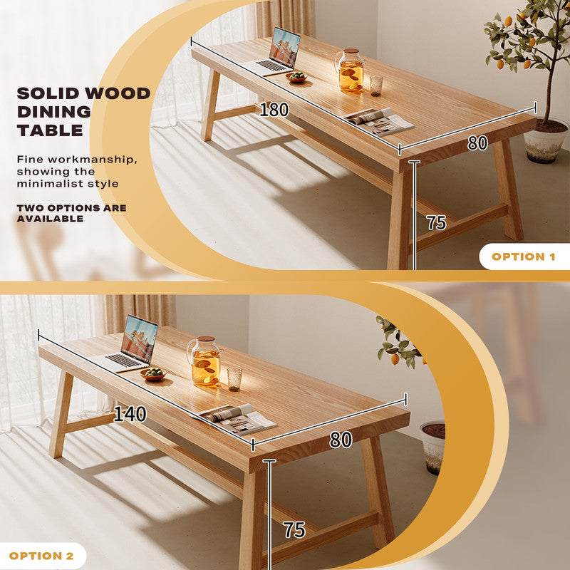 1.8M solid wood dining table, minimalist style, rectangular shape, elegant finish, kitchen furniture.