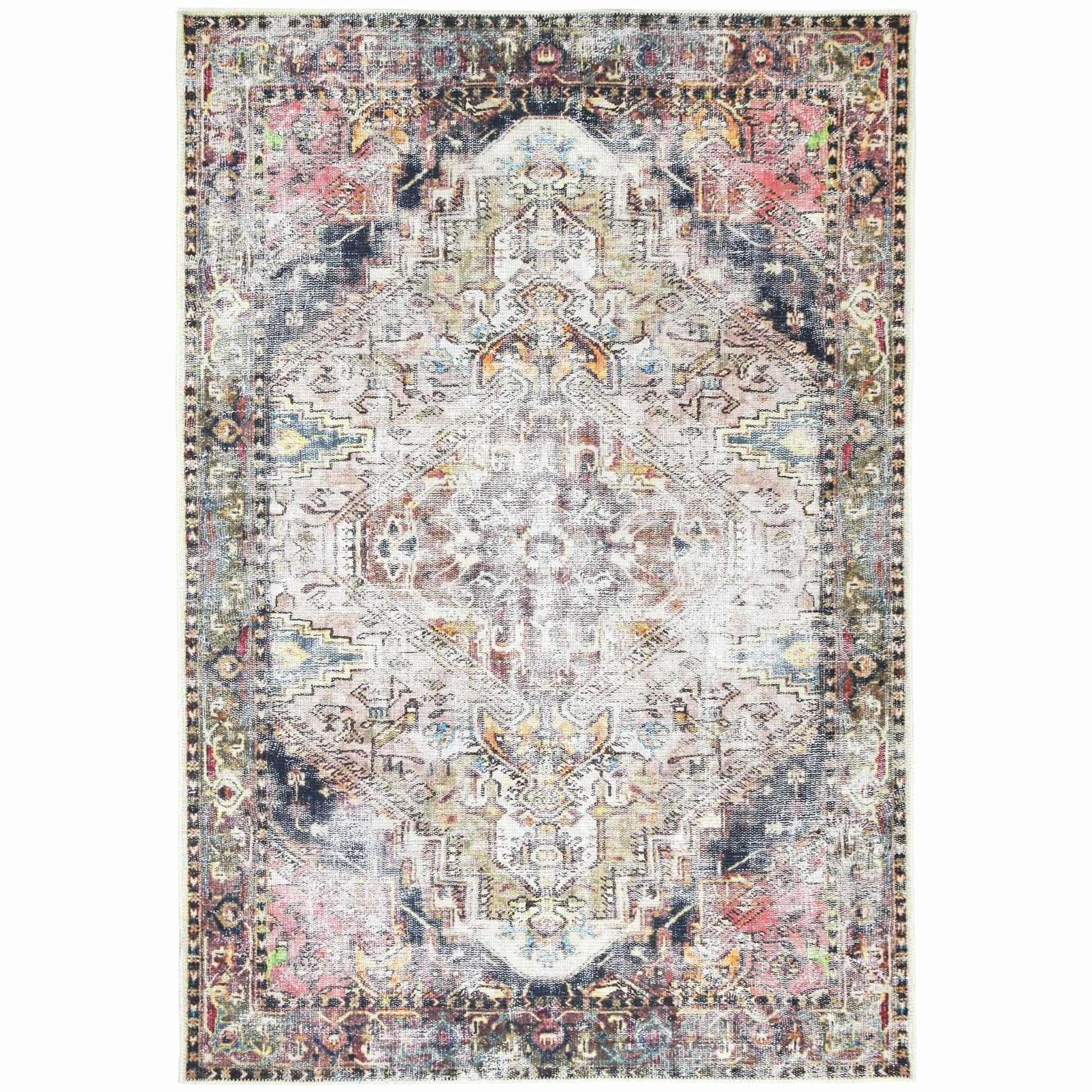 Vintage Crown Multi Distressed Retro Rug - 280x380