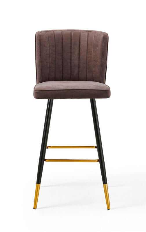 Mid-Century Modern Leather Bar Chairs - Brown