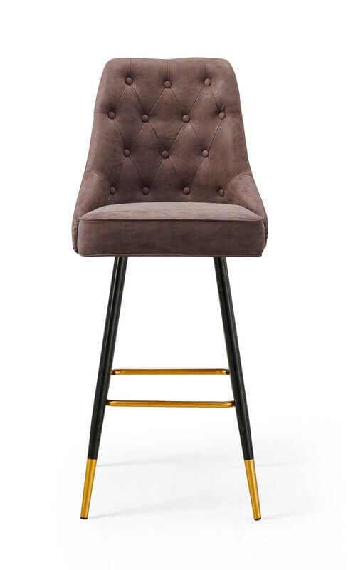 Modern Mid-Century Brown Leather Bar Chair Stool Set