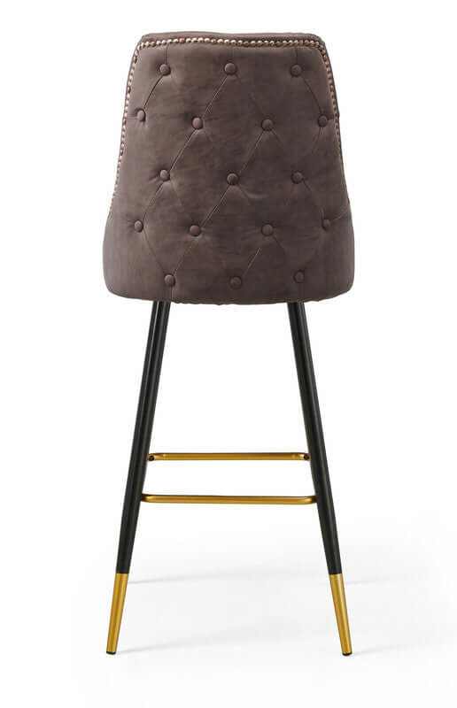 Modern Mid-Century Brown Leather Bar Chair Stool Set