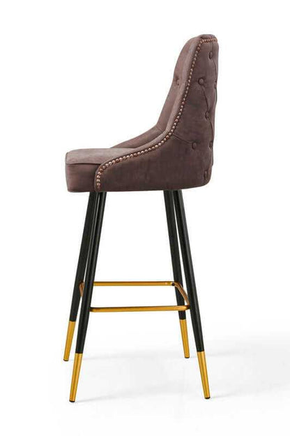 Modern Mid-Century Brown Leather Bar Chair Stool Set