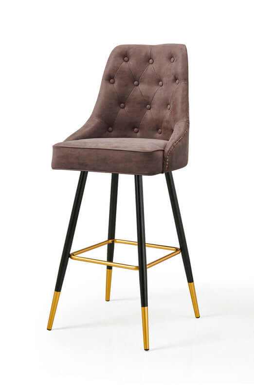 Modern Mid-Century Brown Leather Bar Chair Stool Set