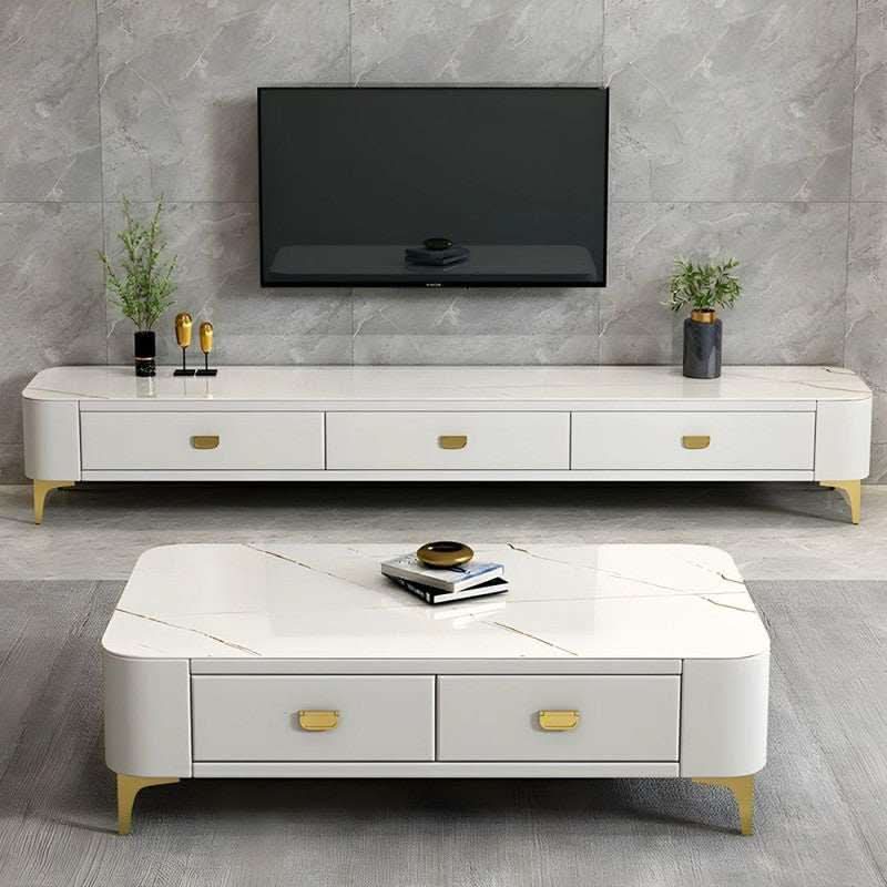 Chalk Sintered Stone White TV Stand With Storage Drawers - 160cm