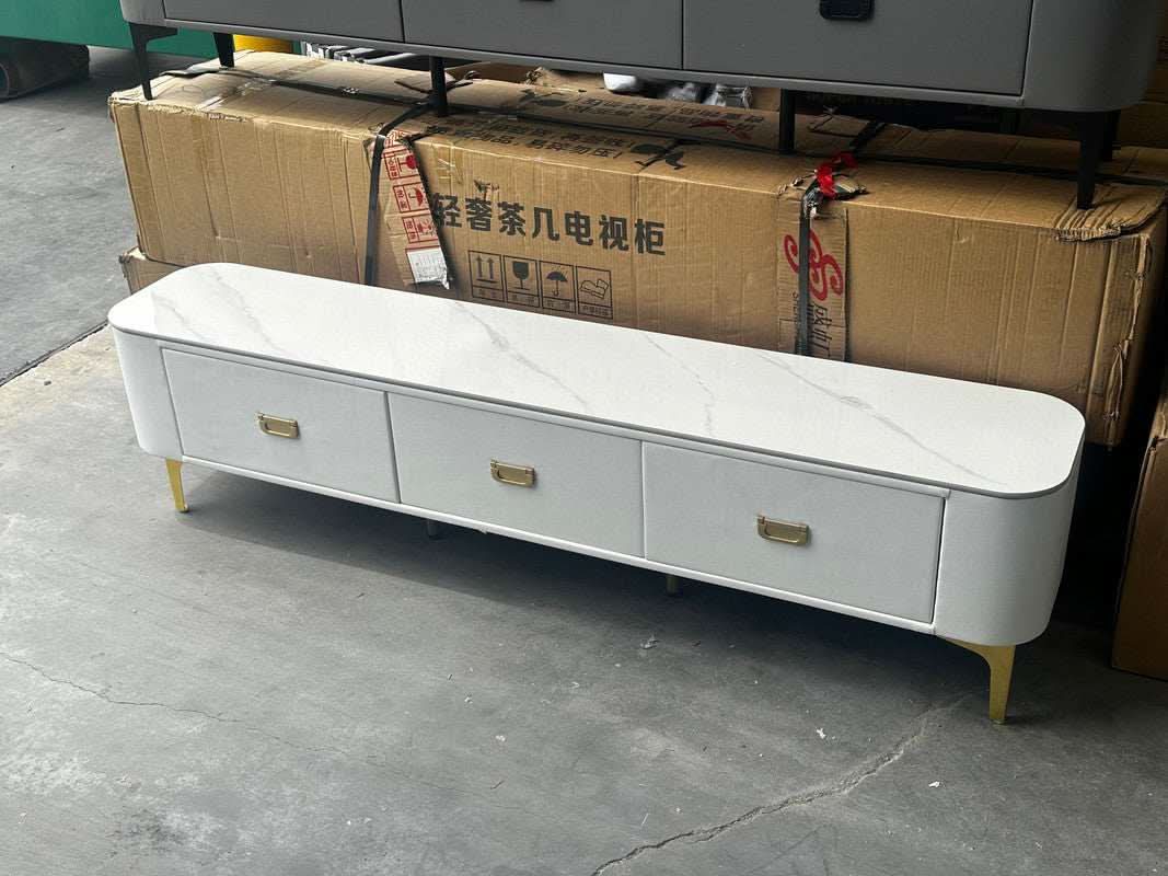 Chalk Sintered Stone White TV Stand With Storage Drawers - 160cm