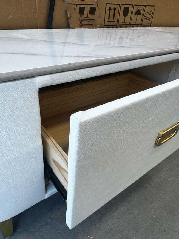 Chalk Sintered Stone White TV Stand With Storage Drawers - 160cm