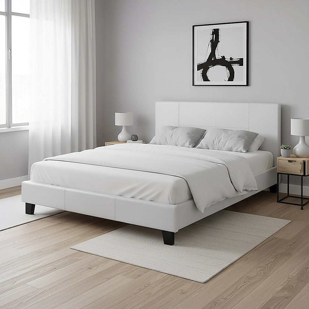 Double PU Leather Bed Frame White