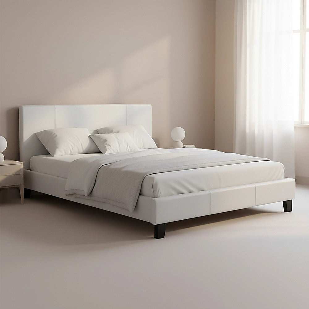 Double PU Leather Bed Frame White