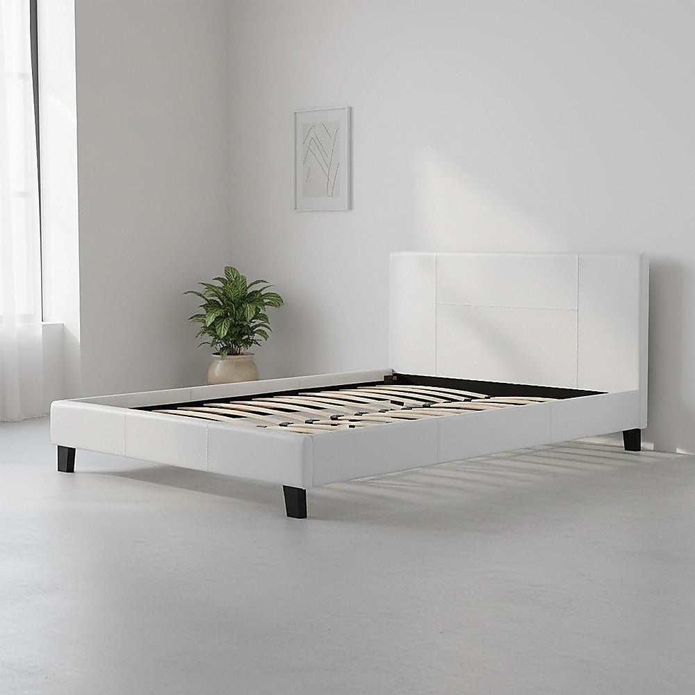 Double PU Leather Bed Frame White