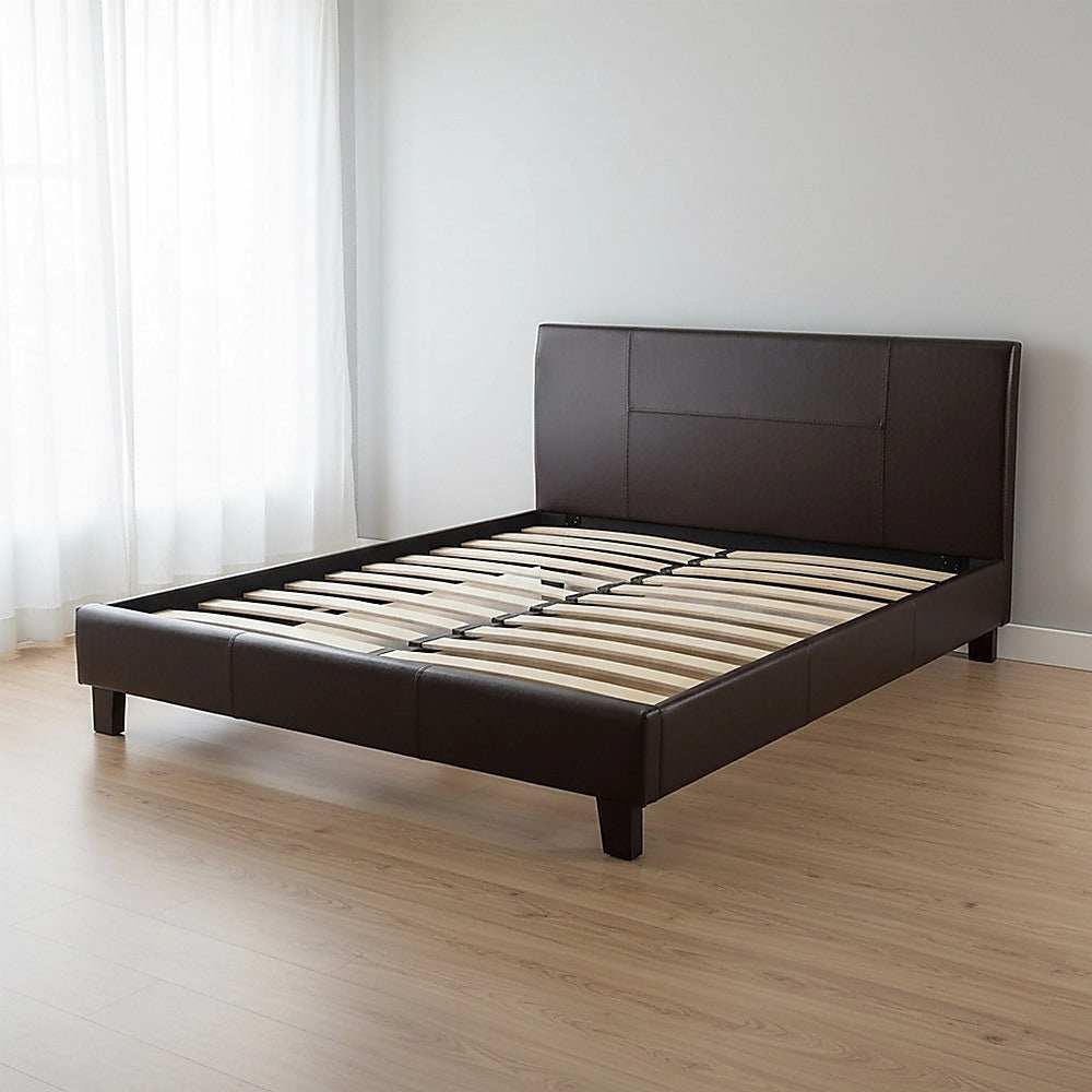 Double PU Leather Bed Frame Brown