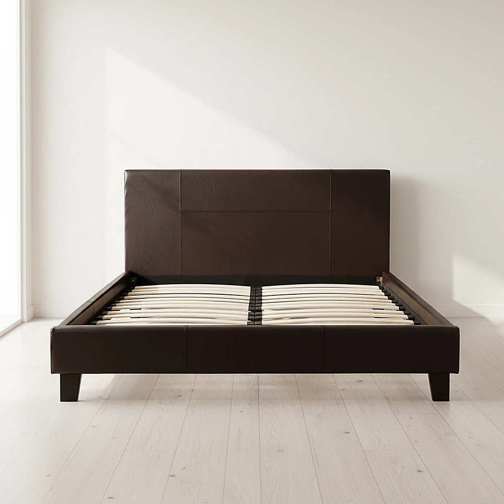 Double PU Leather Bed Frame Brown