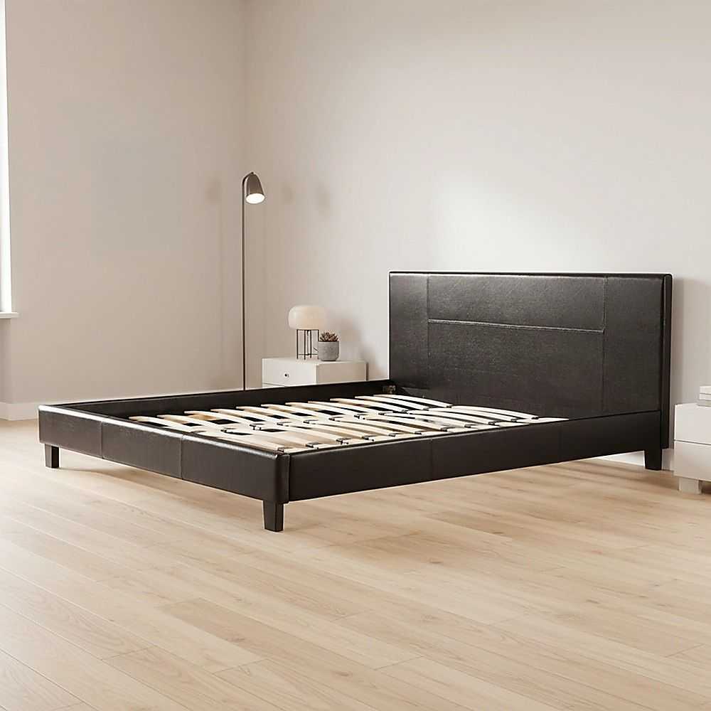 King PU Leather Bed Frame Brown