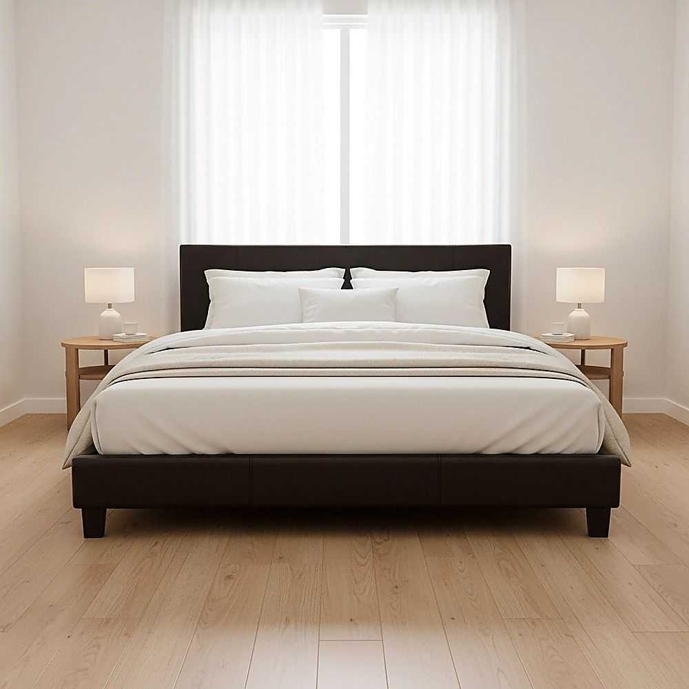 King PU Leather Bed Frame Brown