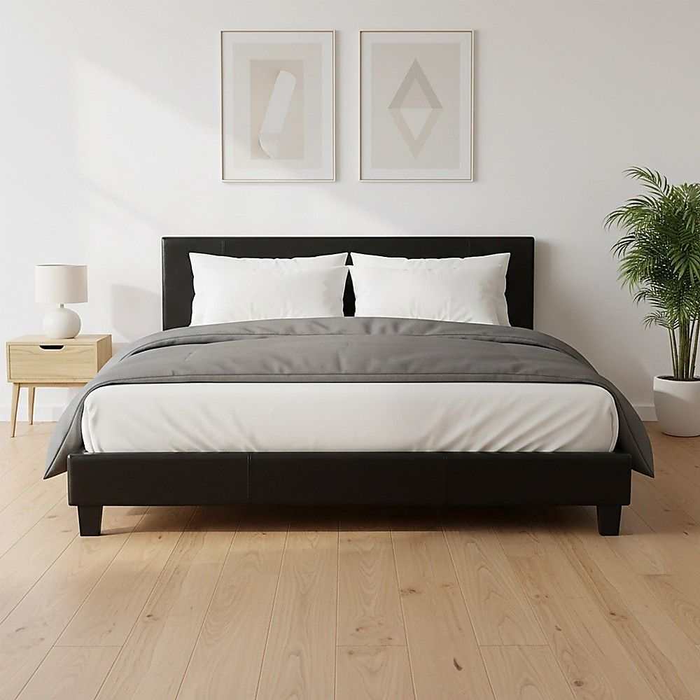 King PU Leather Bed Frame Black
