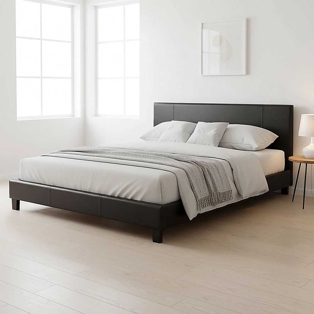 King PU Leather Bed Frame Black