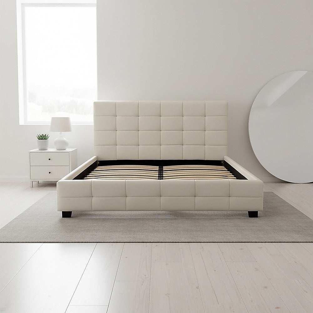 Double PU Leather Deluxe Bed Frame White