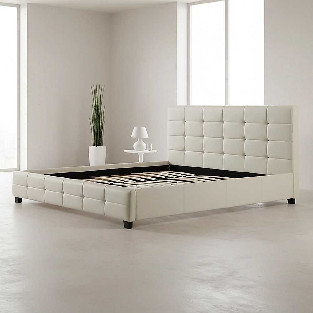 King PU Leather Deluxe Bed Frame White
