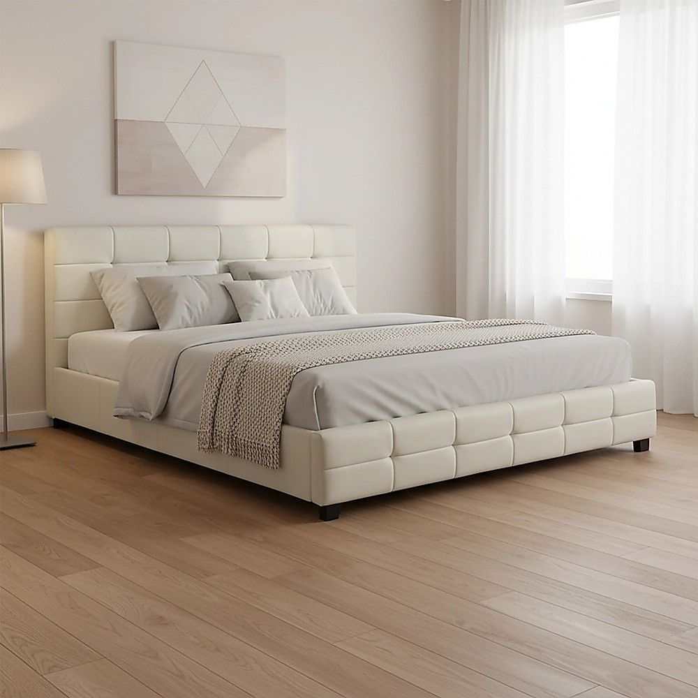 King PU Leather Deluxe Bed Frame White
