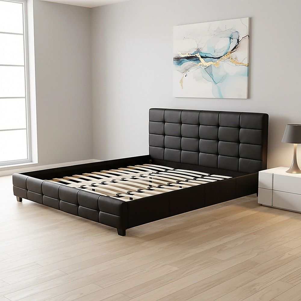 King PU Leather Deluxe Bed Frame Black
