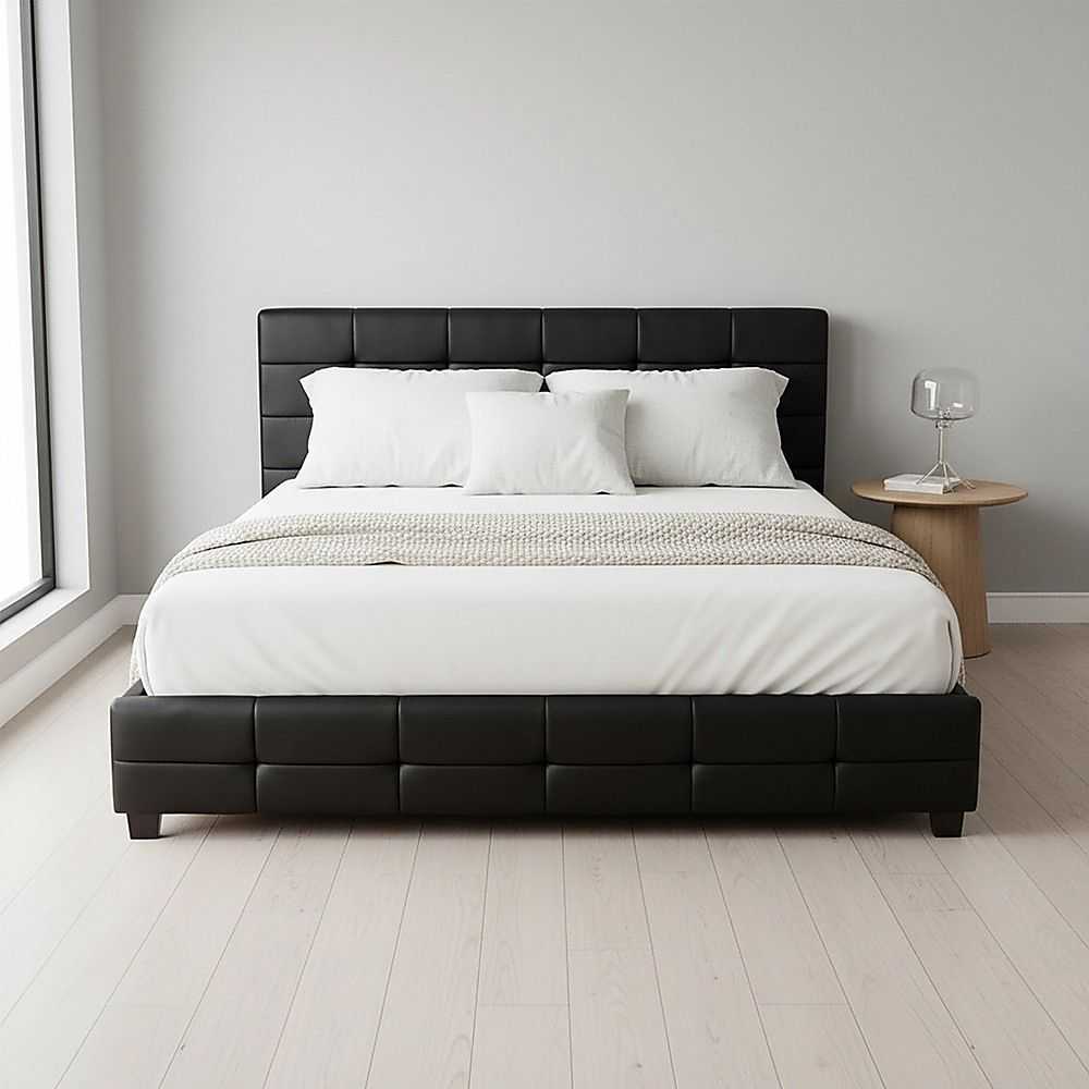 King PU Leather Deluxe Bed Frame Black