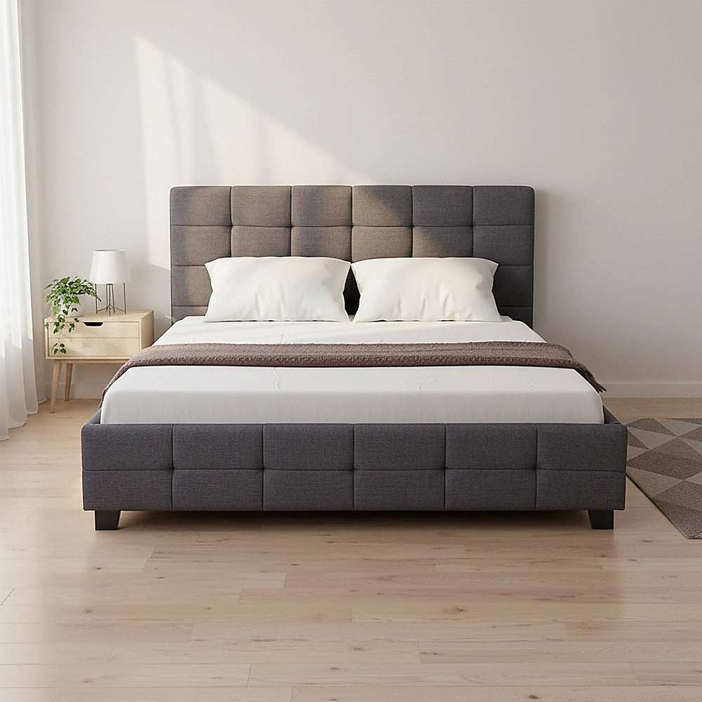 Linen Fabric Double Deluxe Bed Frame Grey