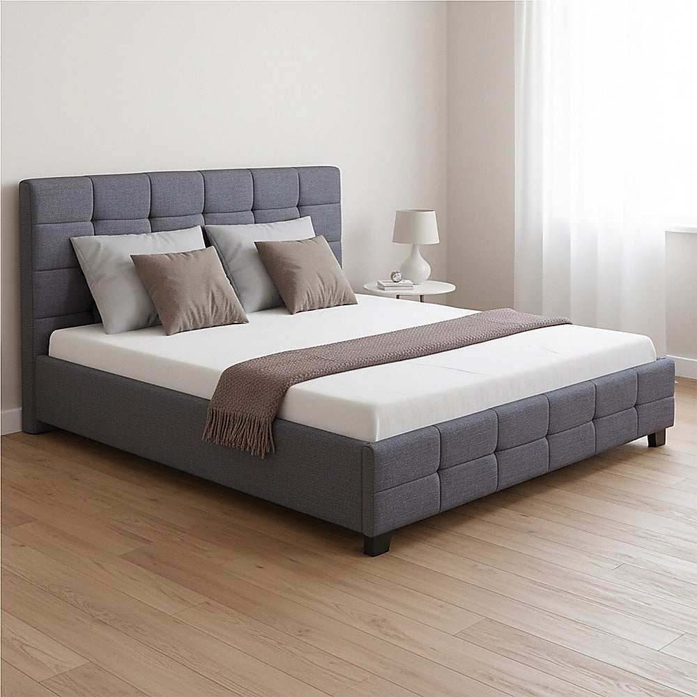 Linen Fabric Double Deluxe Bed Frame Grey
