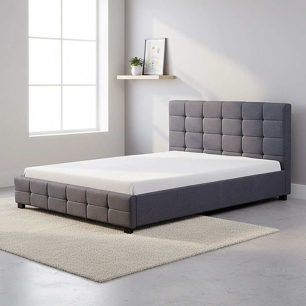 Linen Fabric Queen Deluxe Bed Frame Grey