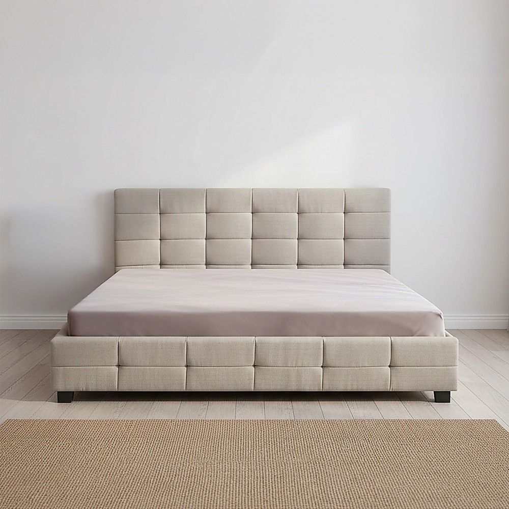 Linen Fabric King Deluxe Bed Frame Beige