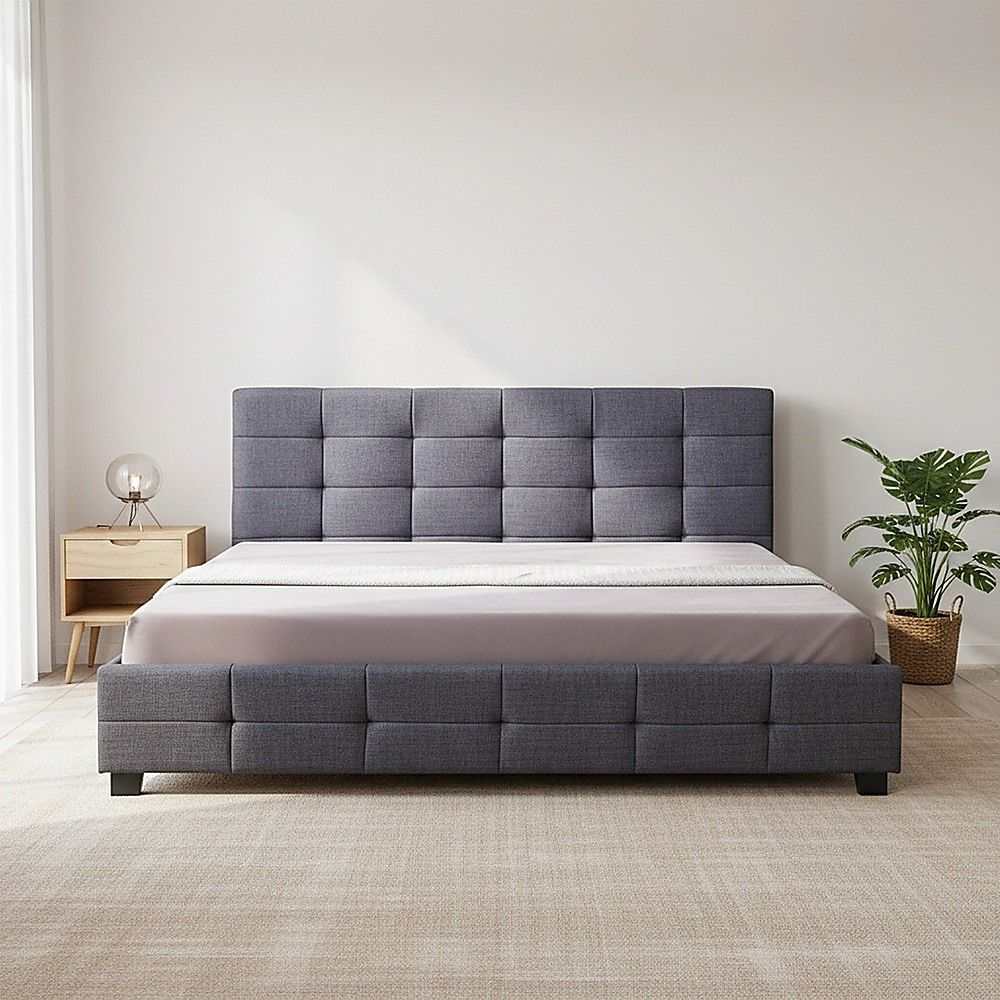Linen Fabric King Deluxe Bed Frame Grey