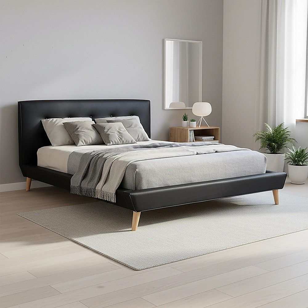 Queen PU Leather Deluxe Bed Frame Black