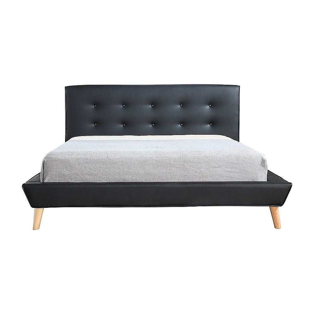 Queen PU Leather Deluxe Bed Frame Black