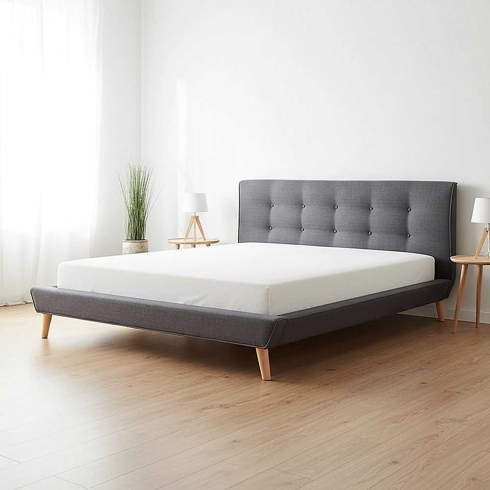 Queen Linen Fabric Deluxe Bed Frame Grey