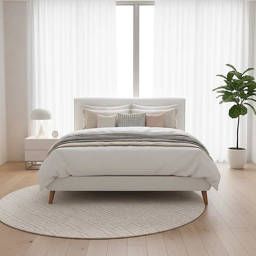 Queen PU Leather Deluxe Bed Frame White