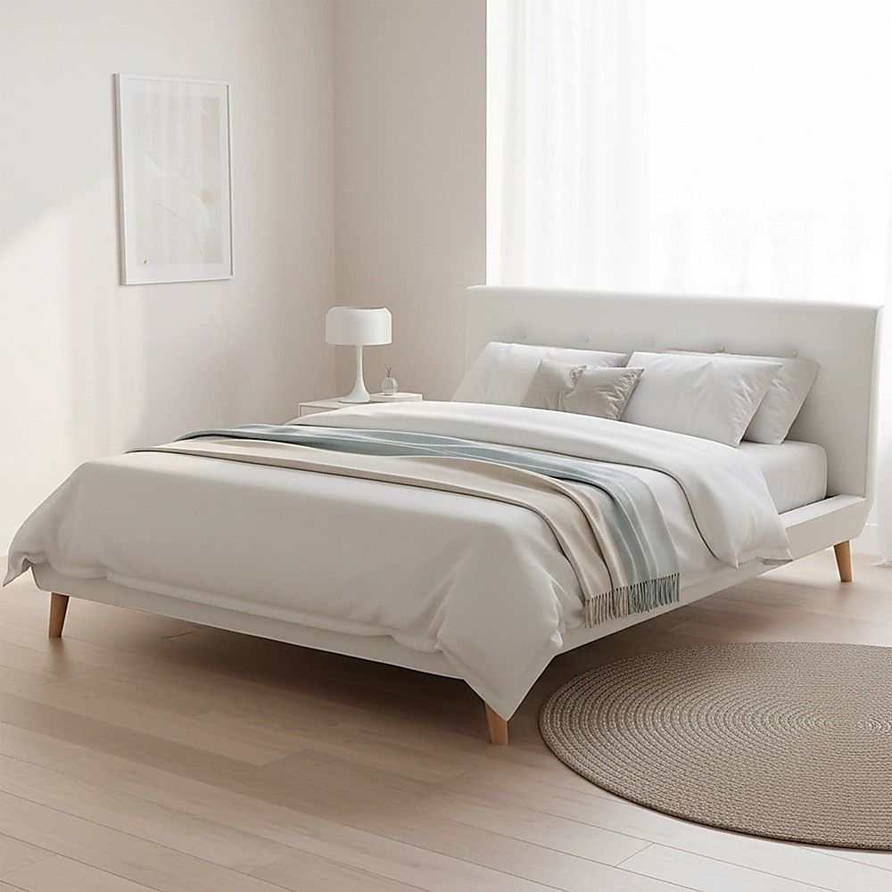 Queen PU Leather Deluxe Bed Frame White