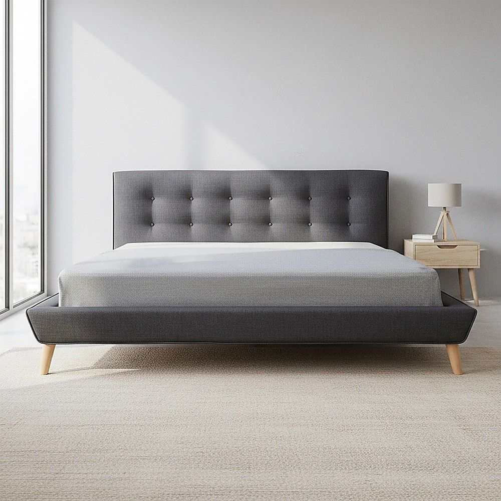 King Linen Fabric Deluxe Bed Frame Grey