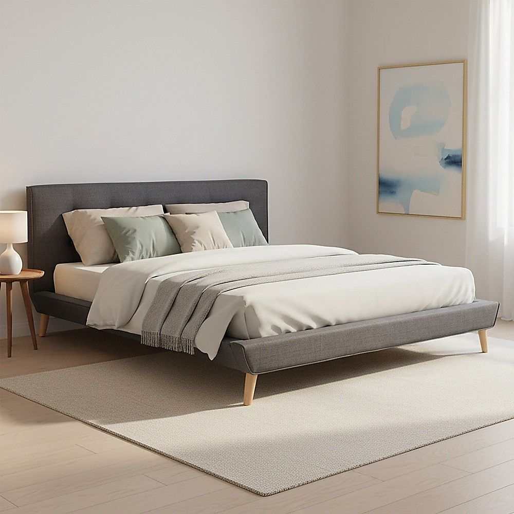 King Linen Fabric Deluxe Bed Frame Grey