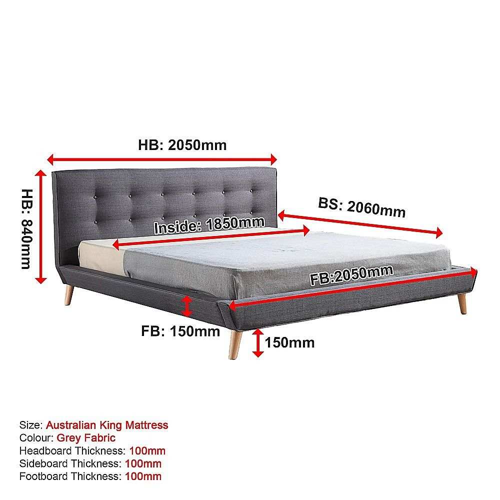 King Linen Fabric Deluxe Bed Frame Grey