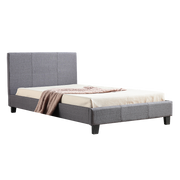 King Single Linen Fabric Bed Frame in grey with padded headboard and stitched design.
