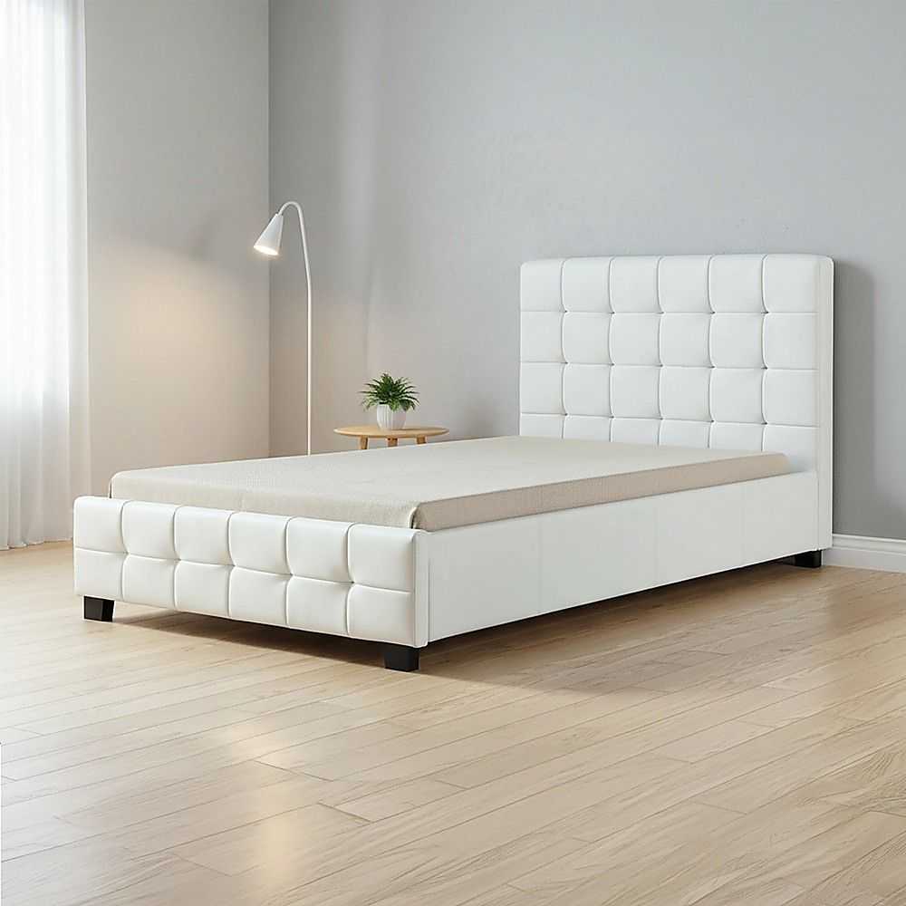 King Single PU Leather Deluxe Bed Frame White