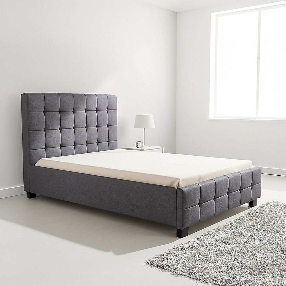 King Single Linen Fabric Deluxe Bed Frame Grey