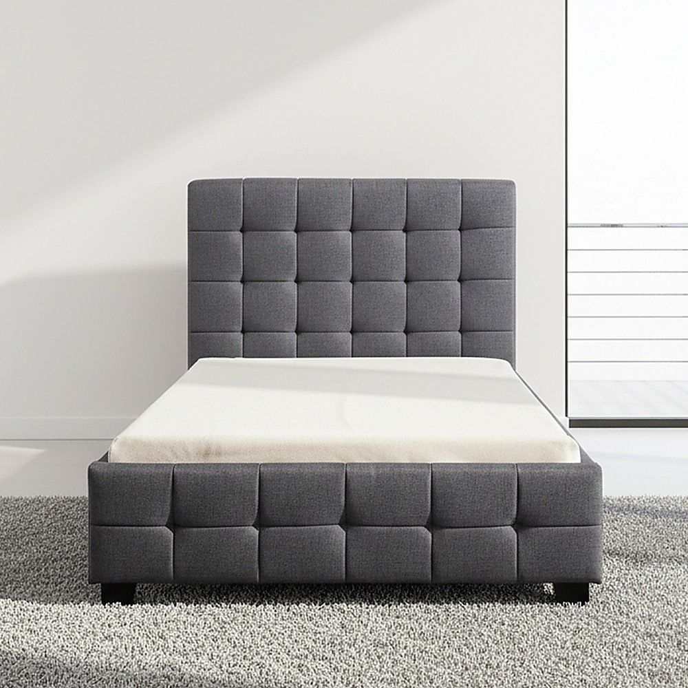King Single Linen Fabric Deluxe Bed Frame Grey