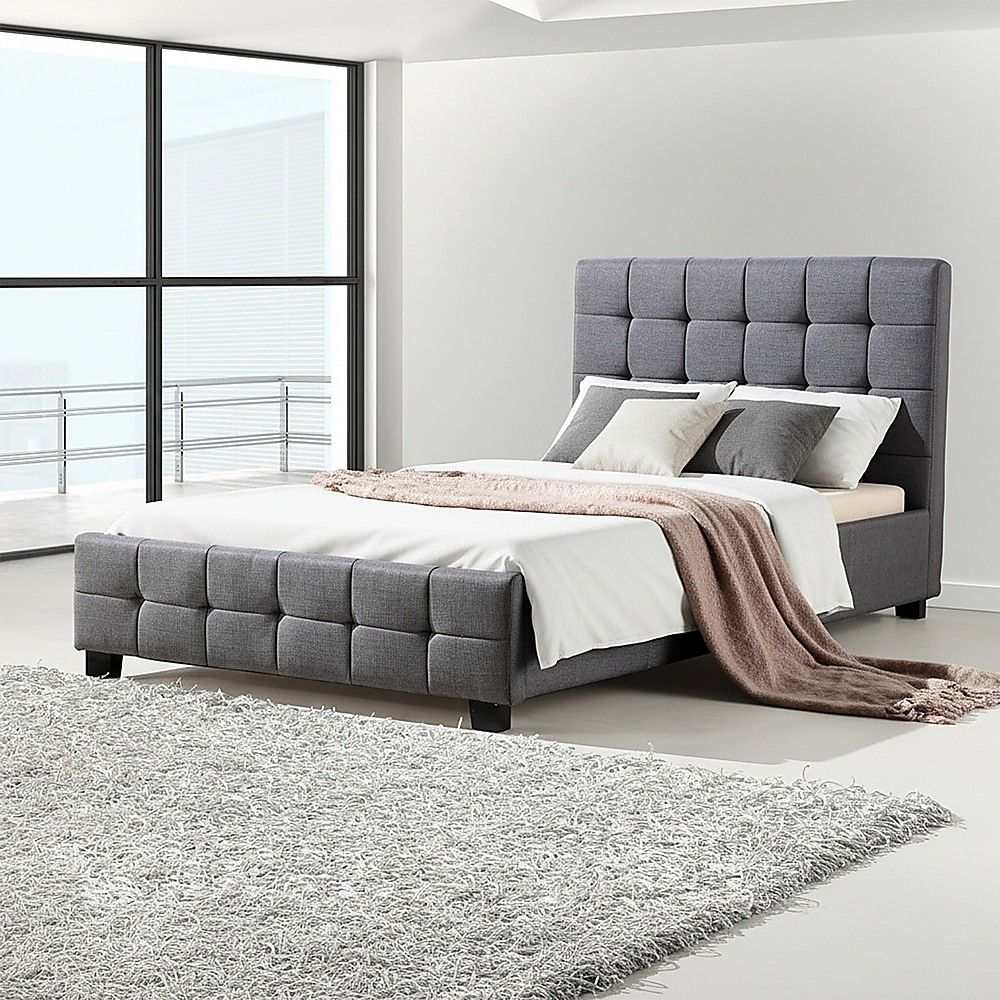 King Single Linen Fabric Deluxe Bed Frame Grey